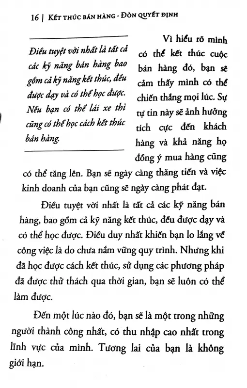 Một trích đoạn nội dung từ quyển sách Kết thúc bán hàng 